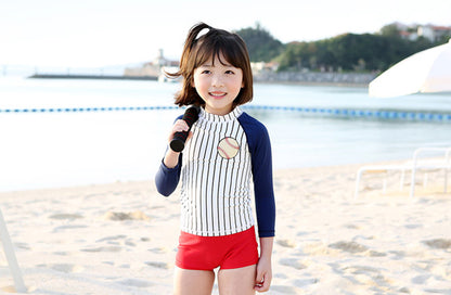 ILOVEJ Kids Stripe Softball Rash Guard Swim Set UV Protection Quick-Dry Two-Piece Swimwear for Girls & Boys | Ages 4–12
