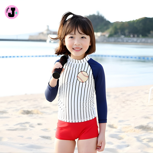 I LOVE J Kids Stripe Rash Guard Swim Set UV Protection | Ages 4–12