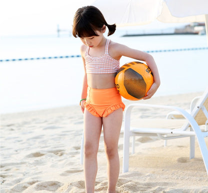 ILOVEJ Girls Neon Check Bikini Swim Set with Swim Cap UV Protection Quick-Dry Two-Piece Swimsuit for Kids | Ages 8–10