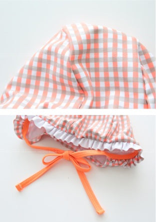 ILOVEJ Girls Neon Check Bikini Swim Set with Swim Cap UV Protection Quick-Dry Two-Piece Swimsuit for Kids | Ages 8–10
