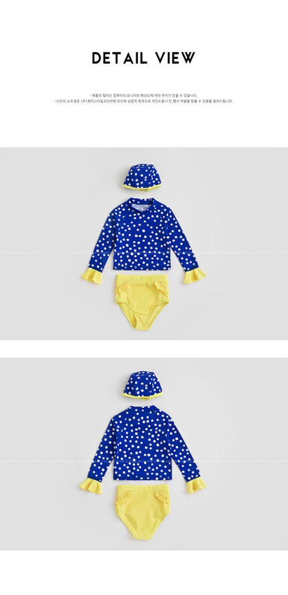 ILOVEJ Girls Polka Dot Contrast Rash Guard Swim Set UV Protection Quick-Dry Long Sleeve Swimwear for Kids | Ages 7–12