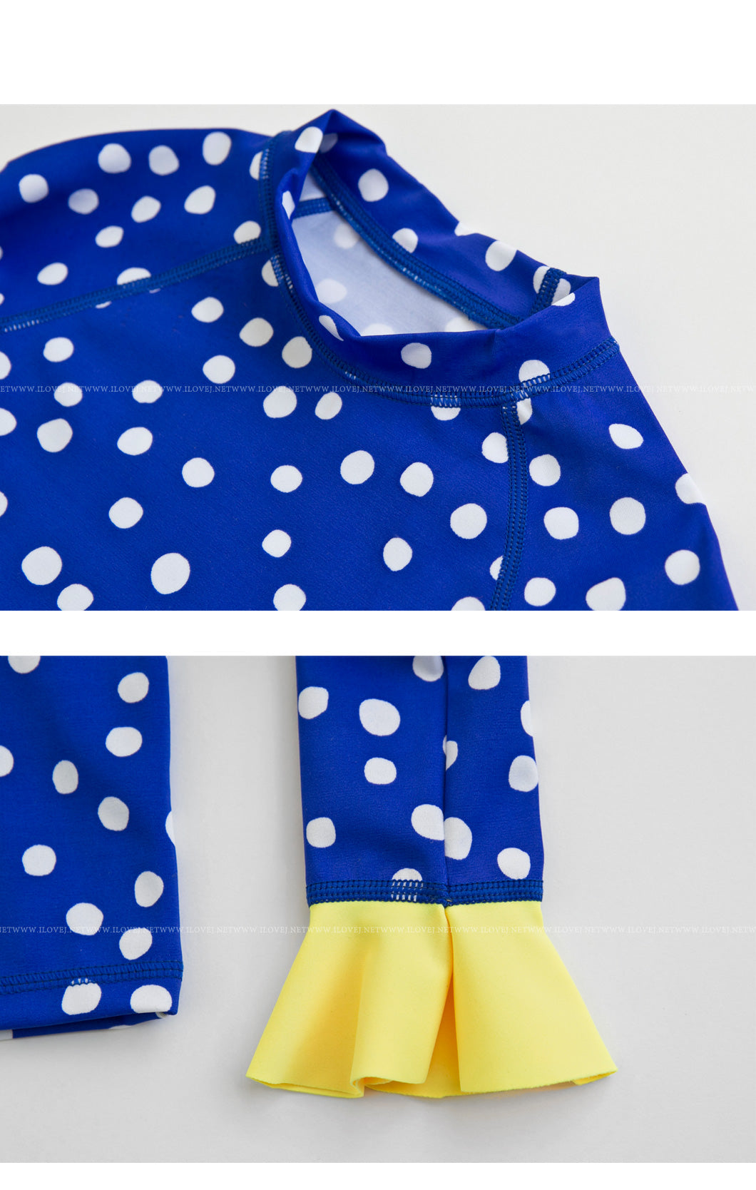 ILOVEJ Girls Polka Dot Contrast Rash Guard Swim Set UV Protection Quick-Dry Long Sleeve Swimwear for Kids | Ages 7–12