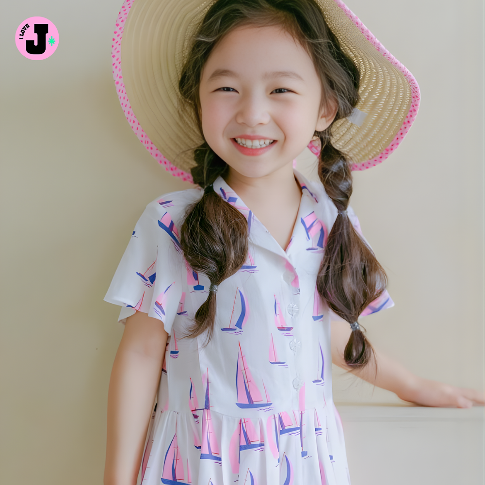 I LOVE J Kids Cute Button-Up Yacht Dress | Ages 3-4