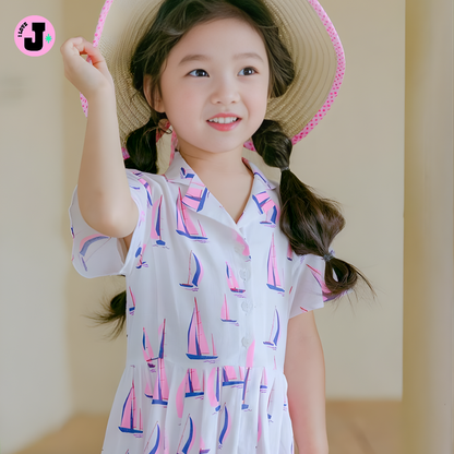 I LOVE J Kids Cute Button-Up Yacht Dress | Ages 3-4
