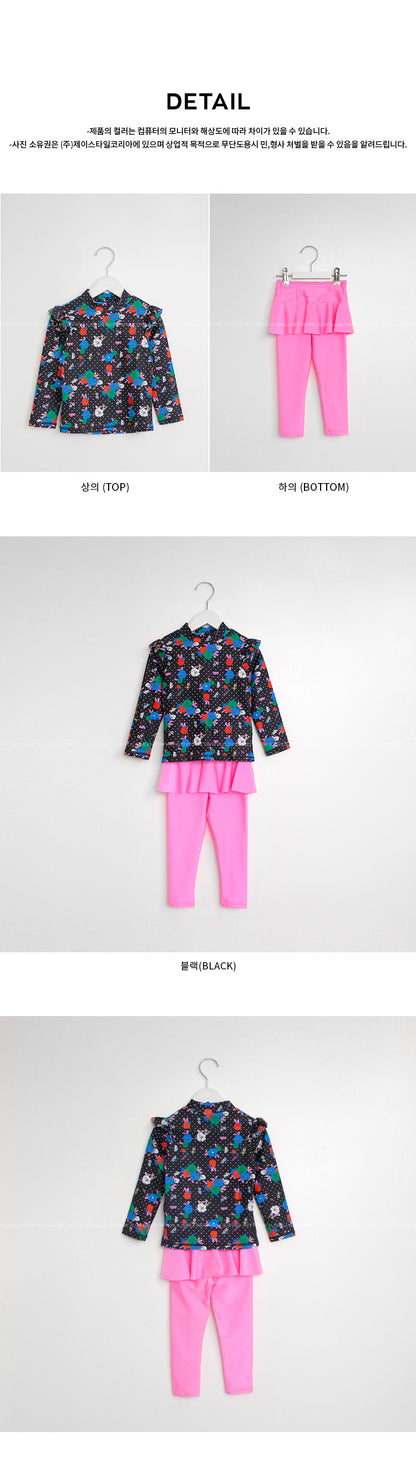 ILOVEJ Girls Dot & Floral Rash Guard Swim Set UV Protection Quick-Dry Two-Piece Swimwear for Kids | Ages 4–12