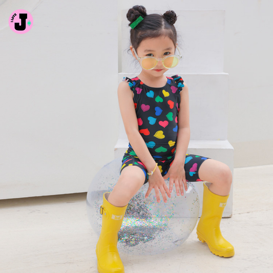 I LOVE J Kids Multi Heart Frill One-Piece Swimsuit UV Protection | Ages 3-7