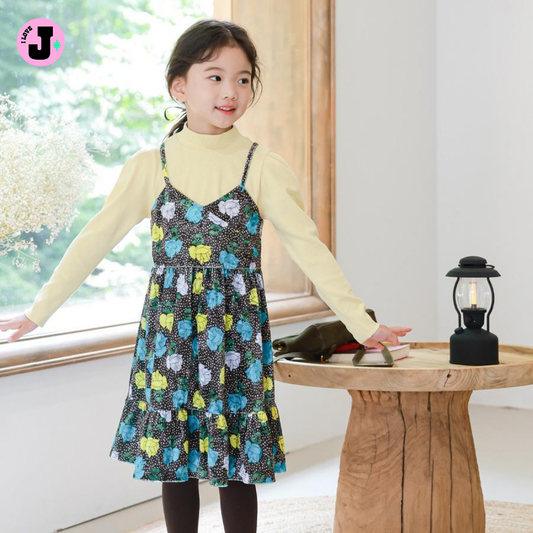 I LOVE J Kids Velvet Rose Layered Dress with Puff Sleeve Tee | Ages 3-13