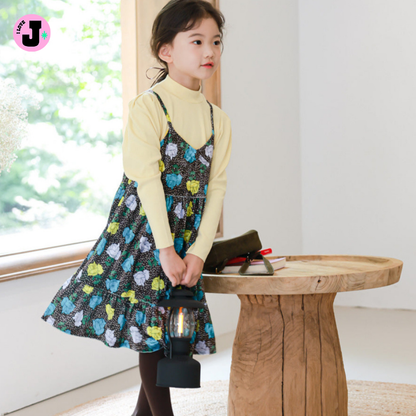 I LOVE J Kids Velvet Rose Layered Dress with Puff Sleeve Tee | Ages 3-13