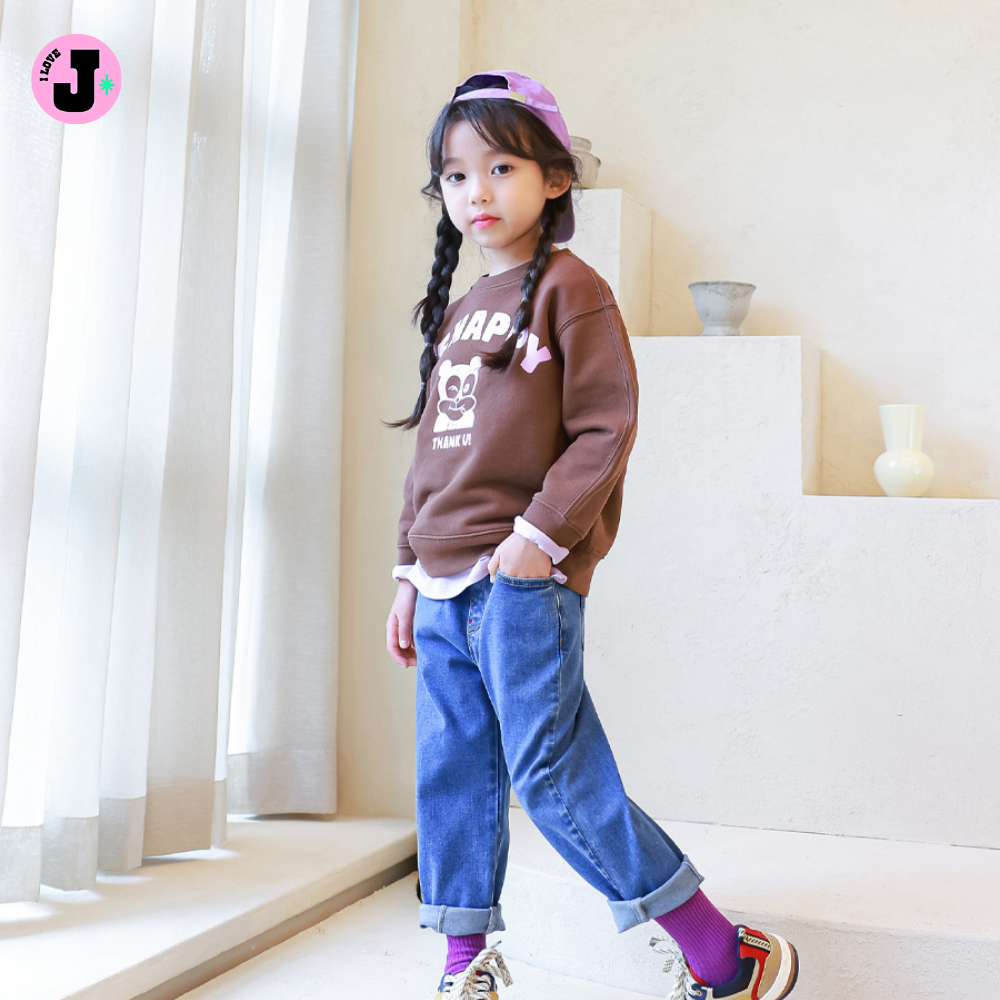 I LOVE J Kids "BE HAPPY" Cotton Unisex Pullover Sweatshirt  | Ages 3-7