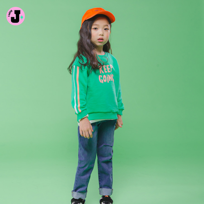 I LOVE J Kids “KEEP GOING” Printed Unisex Green Cotton Pullover Sweatshirt | Ages 3-7