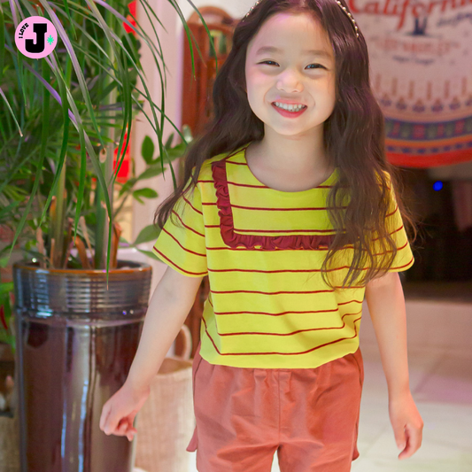 I LOVE J Kids Square Neck Frill Short-Sleeve Shirt Top  | Ages 3-8