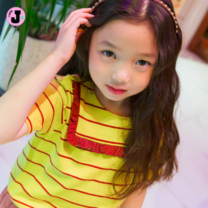 I LOVE J Kids Square Neck Frill Short-Sleeve Shirt Top  | Ages 3-8