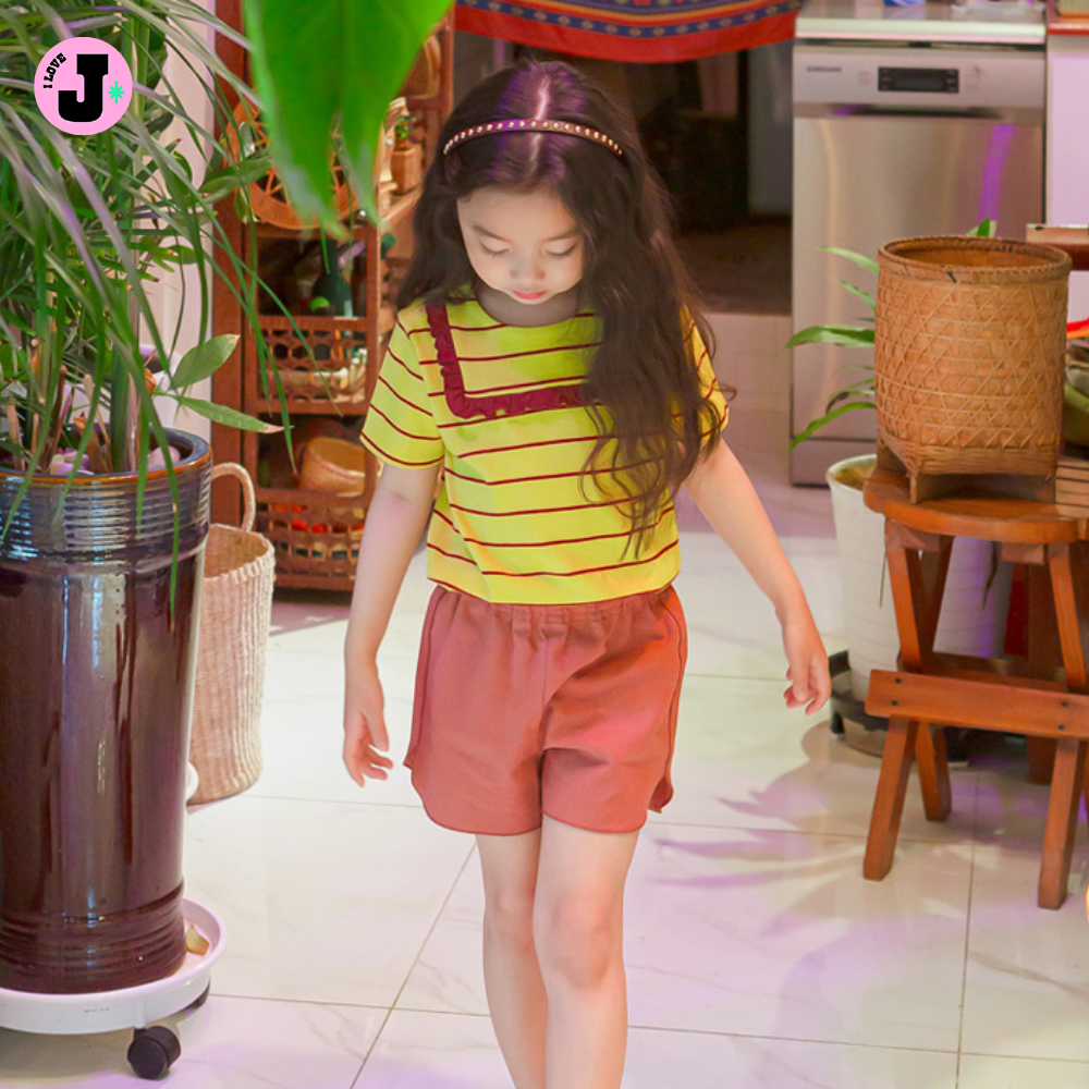 I LOVE J Kids Square Neck Frill Short-Sleeve Shirt Top  | Ages 3-8