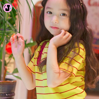 I LOVE J Kids Square Neck Frill Short-Sleeve Shirt Top  | Ages 3-8