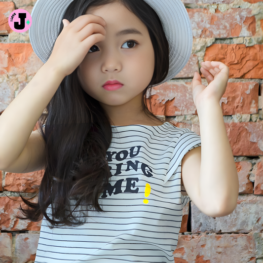 I LOVE J Kids “YOU BRING ME” Printed Unisex Striped Short-Sleeve Cotton Shirt Top | Ages 3-7
