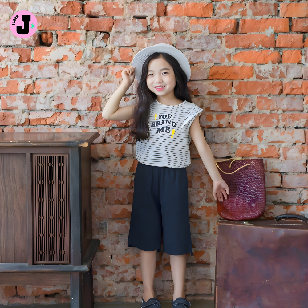I LOVE J Kids “YOU BRING ME” Printed Unisex Striped Short-Sleeve Cotton Shirt Top | Ages 3-7