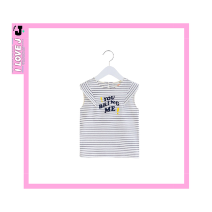 I LOVE J Kids “YOU BRING ME” Printed Unisex Striped Short-Sleeve Cotton Shirt Top | Ages 3-7