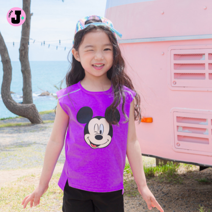 I LOVE J Unisex Mickey Mouse Kids Sleeveless Shirt Top with Color-Block Design | Ages 6-11