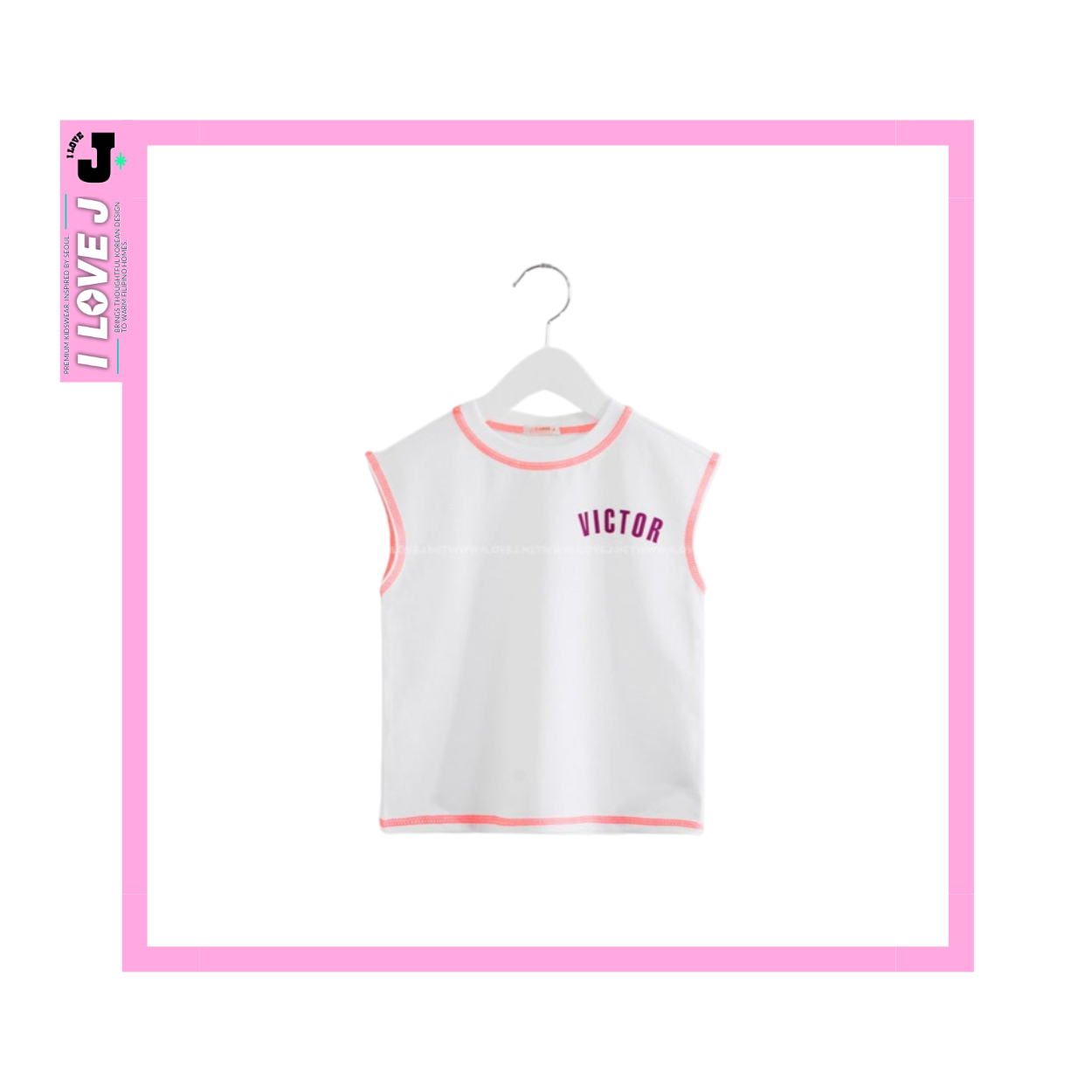 I LOVE J Kids “VICTOR” Printed Unisex White Sleeveless Shirt  | Ages 3-5