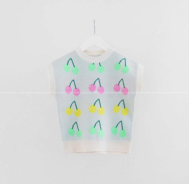 [PRE-ORDER] Kids Cherry Knit Vest – Soft & Colorful Sweater Vest  Layered Outfit Top