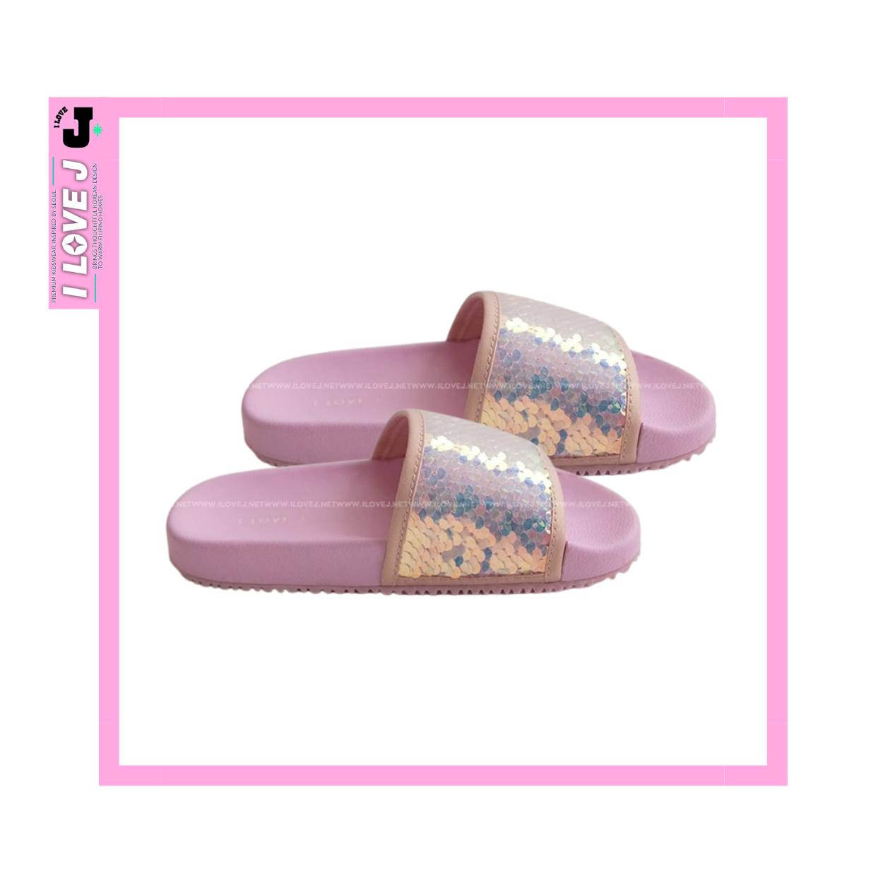I LOVE J Kids MERMAID Pink Sequin Slip-On Slippers | Ages 7-10