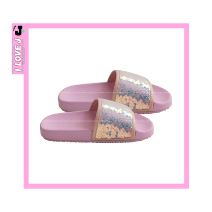 I LOVE J Kids MERMAID Pink Sequin Slip-On Slippers | Ages 7-10
