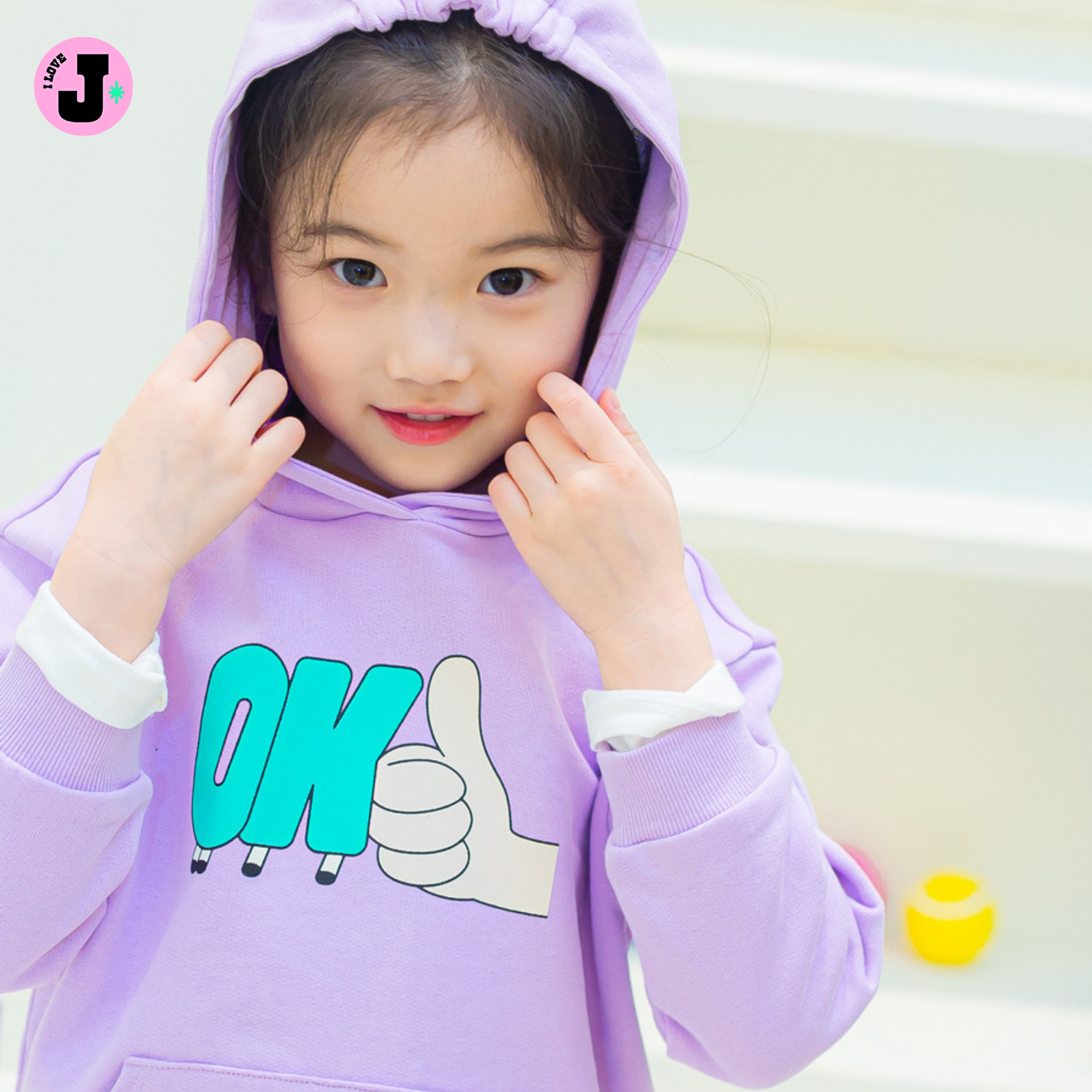 I LOVE J Kids “OK” Printed Casual Cotton Pullover Hoodie | Ages 3-7