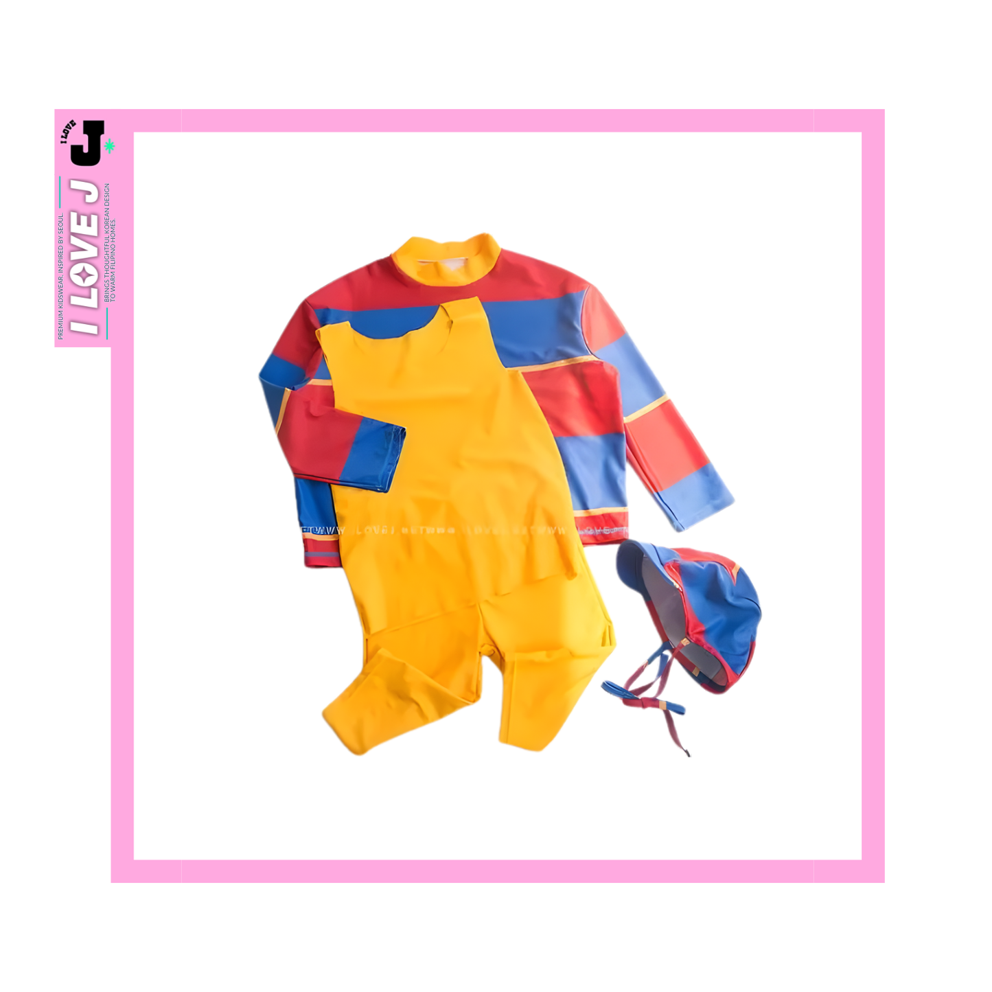 I LOVE J Kids Rainbow UV Protection Rash Guard Swimwear Set | Ages 6–11