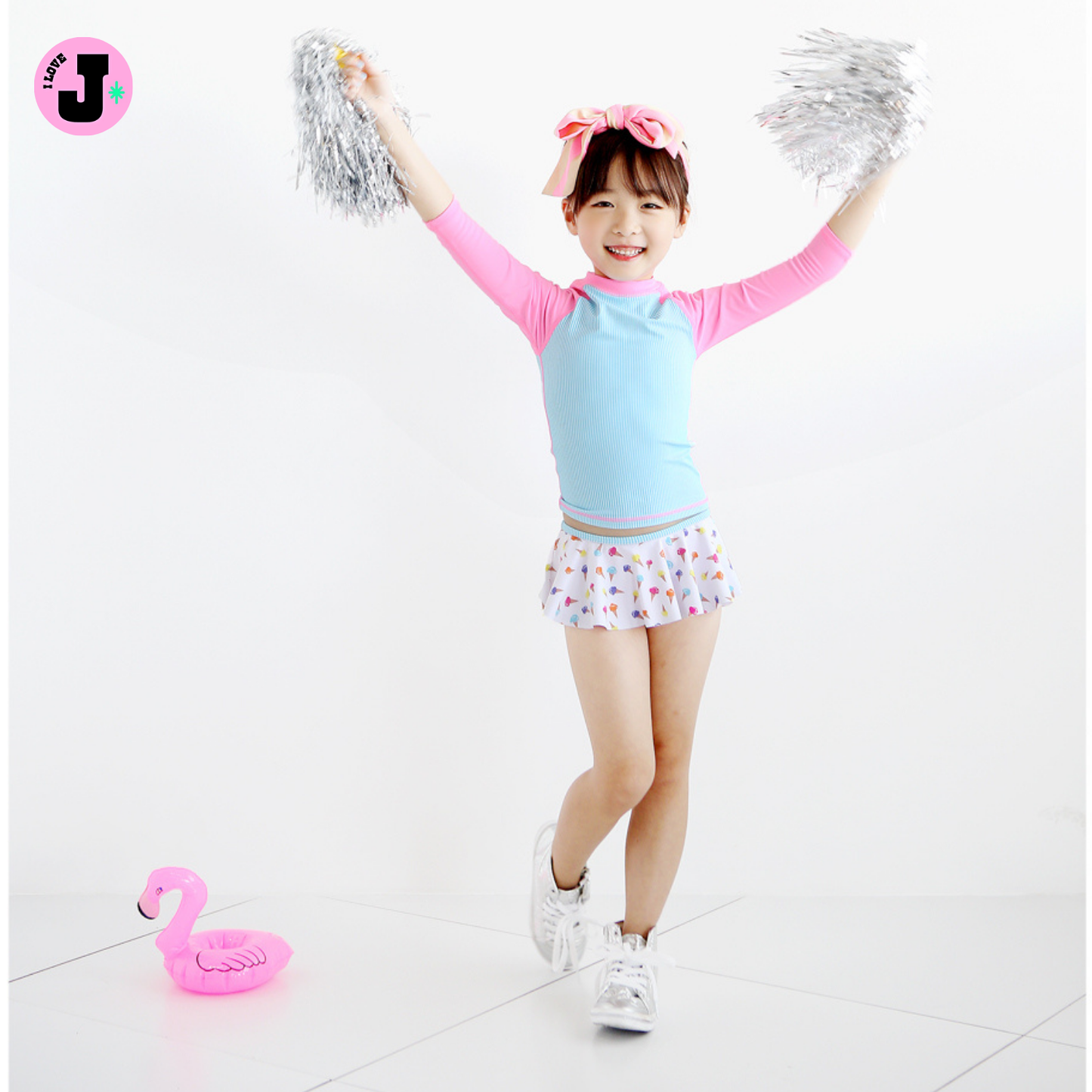 I LOVE J Kids Ice Cream Longsleeve Rash Guard Swimwear Set | Ages 3–10