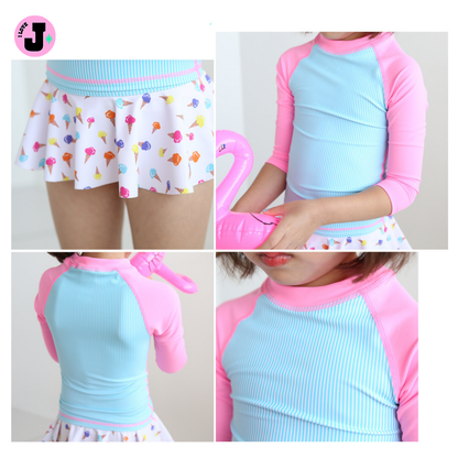 I LOVE J Kids Ice Cream Longsleeve Rash Guard Swimwear Set | Ages 3–10