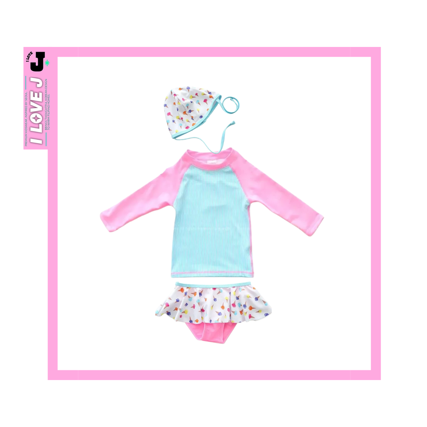 I LOVE J Kids Ice Cream Longsleeve Rash Guard Swimwear Set | Ages 3–10