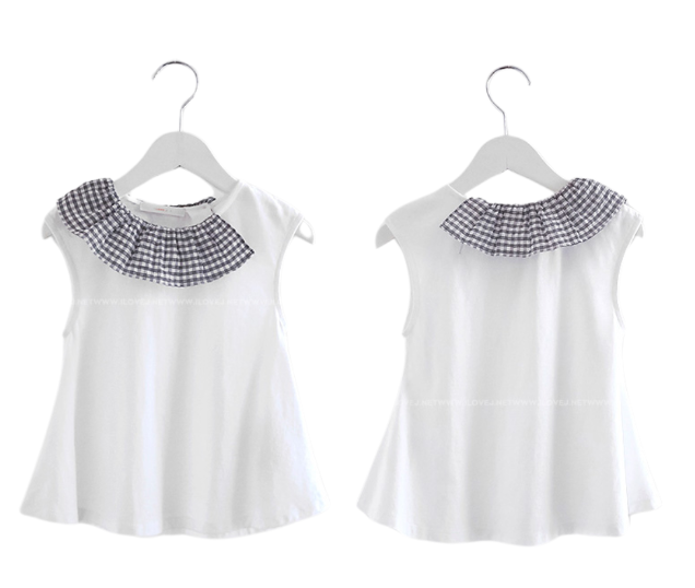 EUNA Checkered Frill Cotton Sleeveless Blouse