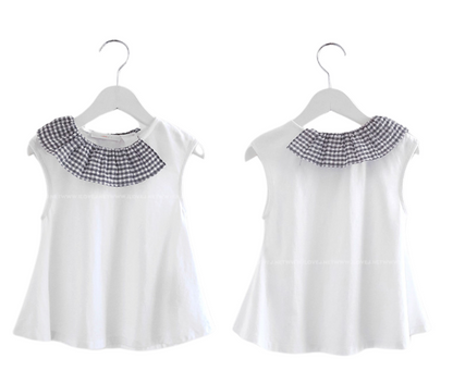 EUNA Checkered Frill Cotton Sleeveless Blouse