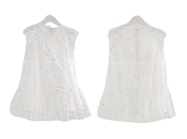 NARI Poly-Cotton Mesh Polka Dot Party Dress