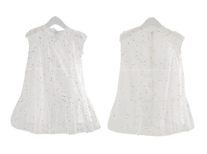 NARI Poly-Cotton Mesh Polka Dot Party Dress