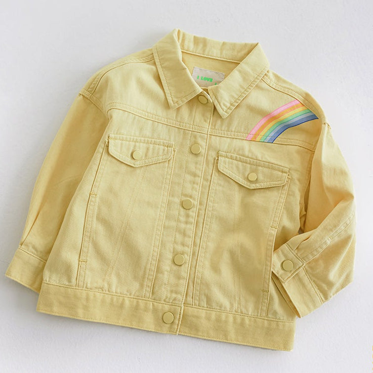 [PRE-ORDER] Kids Unisex Rainbow Print Cotton Jacket – Light Yellow Spring Outerwear