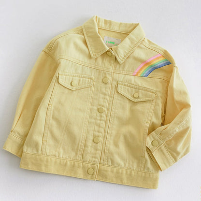 [PRE-ORDER] Kids Unisex Rainbow Print Cotton Jacket – Light Yellow Spring Outerwear